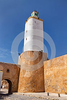 View of the historic Grande Mosque de Mazagan of El Jadida. This town is a major port city on the Atlantic coast of Morocco.