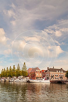 View at the historic harbor of the small city of Weesp