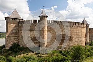 View of the historic Khotyn fortress on a sunny day. Ukraine