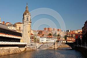 View of the historic La Ribera Market in the Nervion river, Bilbao