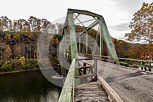 Historic Green Truss Bridge in Autumn - Layton Bridge - Fayette County, Pennsylvania photo