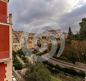 view of the historic Old Town of Ibla Ragusa in southeastern Sicily