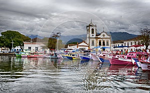 View of the historic old town of Paraty with its churches. photo