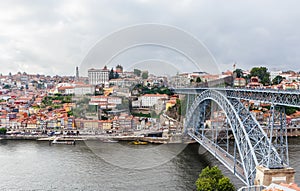 View of the historic town centre of Porto with the Rio Duoro River.   Porto, Portugal