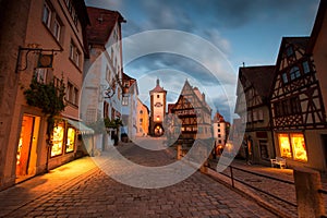 view of the historic town of Rothenburg ob der Tauber, Franconia, Bavaria, Germany