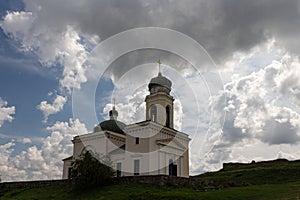 View of the historical Church of Olexander Nevsky in the city of Khotyn. Ukraine