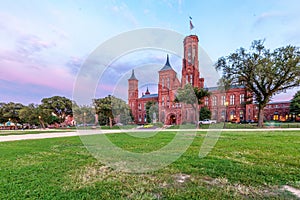 View of historical landmark  - Smithsonian Castle at sunset time