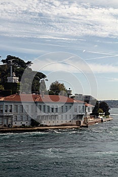 View of historical mansion by Bosphorus in Kandilli area of Asian side of Istanbul. It is a sunny summer day.