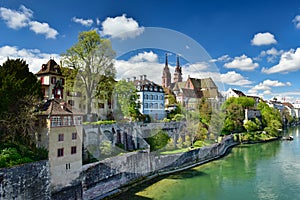 View of the historical neighborhood Grossbasel. City of Basel, Switzerland