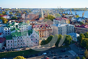 View of the historical part of Vyborg in the October evening, Leningrad region