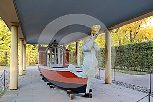 View on a historical ship statue in a park in dresden sachsen germany