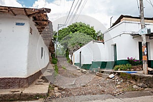 View of the historical streets of the Heritage Town of Guaduas located in the Department of Cundinamarca in Colombia