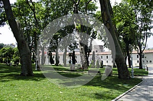 View of historical urban Gulhane Park in the Eminonu district of Istanbul. Turkey.