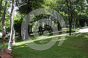 View of historical urban Gulhane Park in the Eminonu district of Istanbul. Turkey.