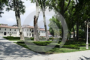 View of historical urban Gulhane Park in the Eminonu district of Istanbul. Turkey.