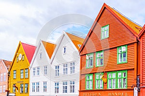 View of a historical wooden district Bryggen in the norwegian city Bergen....IMAGE