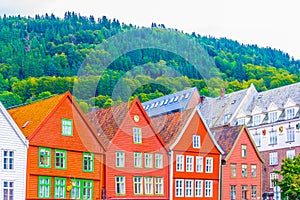 View of a historical wooden district Bryggen in the norwegian city Bergen....IMAGE