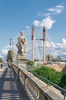 View from the historical Zoll bridge to the new modern Kaiser-Otto bridge in Magdeburg