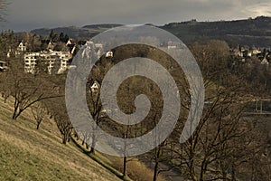 View of History castel museum of Bern from Rosengarten on sunset . Switzerland.