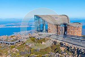 View of Hobart and Pinnacle shelter at Mount Wellington, Australia