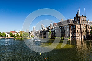 View of Hofvijver Lake in the city center of Den Haag