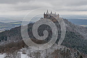 View on Hohenzollern Castle from Zeller Horn in winter times, Ge