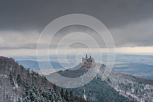 View on Hohenzollern Castle from Zeller Horn in winter times, Ge