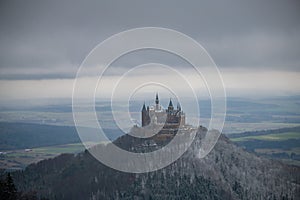 View on Hohenzollern Castle from Zeller Horn in winter times, Ge