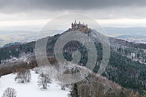 View on Hohenzollern Castle from Zeller Horn in winter times, Ge