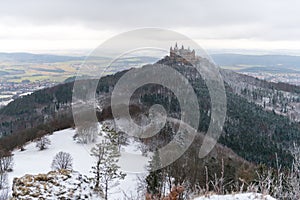 View on Hohenzollern Castle from Zeller Horn in winter times, Ge