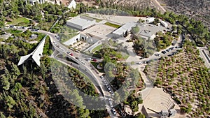 View of the holocaust memorial museum in Jerusalem top view of a quadcopter. Yad Vashem on the hillside on the outskirts