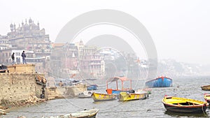 View of the holy city of Varanasi from the ghats.