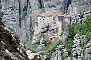 View of the Holy Monastery of Rousanou-St. Barbara, Meteora, Greece photo
