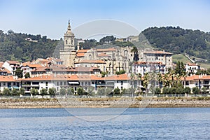 View of Hondarribia town, Bidasoa river and the Nuestra SeÃÂ±ora del Manzano church, Gipuzkoa, Basque Country, Spain photo