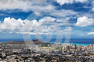 View of Honolulu city, Waikiki and Diamond Head from Tantalus lookout, Oahu