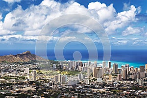 View of Honolulu city, Waikiki and Diamond Head from Tantalus lookout, Oahu photo