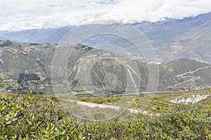 View of the horizon of the mountains of Caraz in the morning, surrounded by diverse vegetation