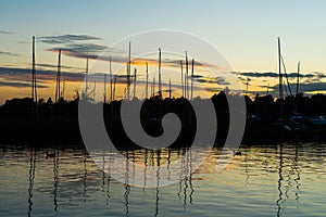 View of Horning sailing club, just before sunset, Norfolk Broads