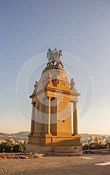 View of the horse statue overlooking the the city of Tshwane from the Union Buildings  South Africa photo