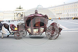 view of horses and carriage on the square in Petersburg