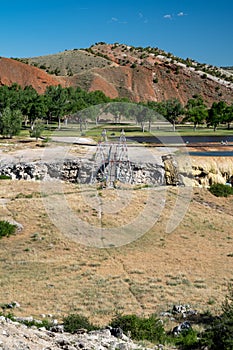 View of Hot Springs State Park in Thermopolis, Wyoming, a geothermal area in Hot Springs County