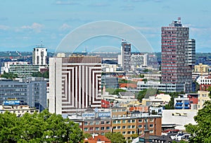 View of the Hotel Kyjev centre and aerial view of the city, Bratislava, Slovakia