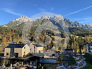 View from hotel window in Leogang village. Alps.  Austria