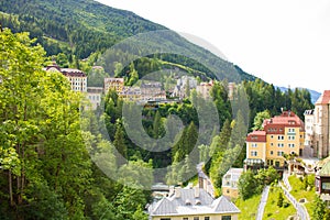 View of hotels in the austrian spa and ski resort bad gastein.