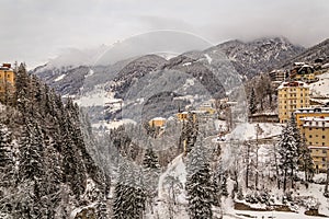 View of hotels in the austrian spa and ski resort Bad Gasteins