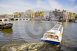 View on houseboats, Amsterdam, Netherlands