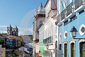 View of houses and architecture of Pelourinho, located in the historic center of the city of Salvador, Bahia