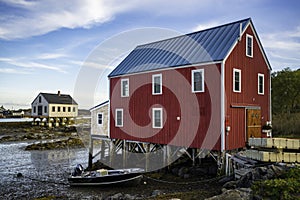 View of the houses in Cape Porpoise, Maine USA