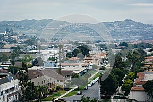 View of houses and hills in Dana Point, California.