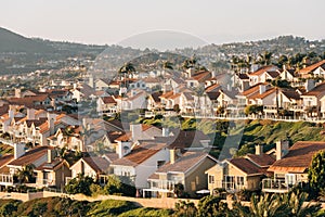 View of houses and hills from Hilltop Park in Dana Point, Orange County, California